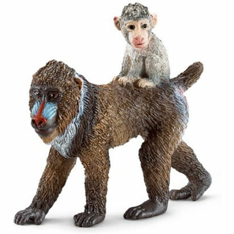Schleich Female Mandrill Toy Figure with Baby
