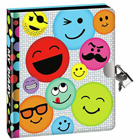 Peaceable Kingdom Funny Face Emoji Lock and Key Diary with Silver Pen
