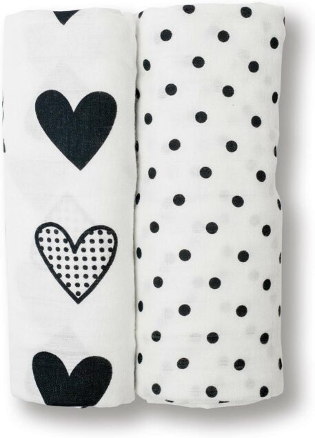 Cotton Muslin Swaddling Blankets - Dots & Hearts