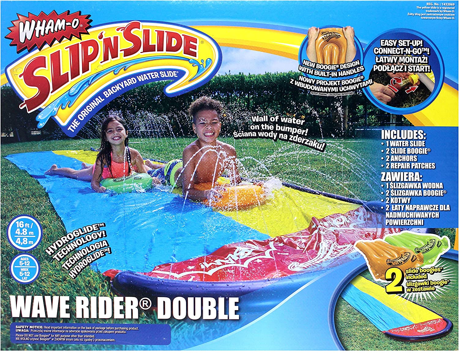 Wham-O 64120 Slip N Slide Classic Wave Rider Double 16ft with 2 Boogies Multicolour 