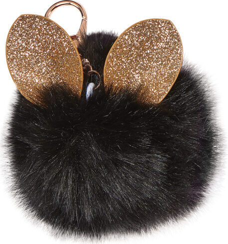 Black Glitter Ears Pom-Pom Clip