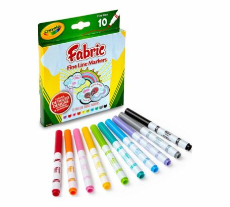 10 Pack Fine Line Fabric Markers Colors - Red, Orange, Pink, Yellow, Lime, Teal, Blue, Lavender, Gray, and Black