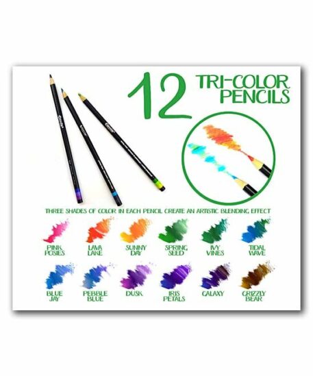 12 Pack Tri-Color Pencils with Tin Color Shades