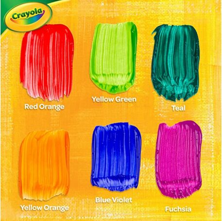 6 Pack Bold Washable Project Paint Colors - Red Orange, Yellow Green, Teal, Yellow Orange, Blue Violet, and Fuchsia