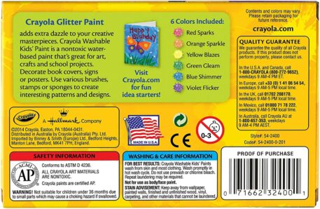 6 Pack Glitter 2oz Washable Project Paint Back