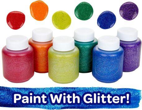6 Pack Glitter 2oz Washable Project Paint Colors - Red Sparks, Orange Sparkle, Yellow Blazes, Green Gleam, Blue Shimmer, and Violet Flicker
