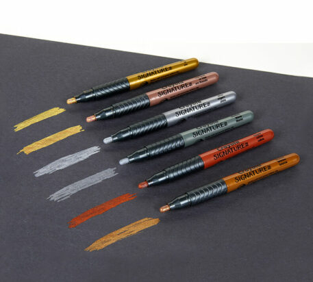 6 Pack Liquid Metallic Permanent Marker Color on Black - Gold, Rose Gold, Silver, Titanium, Copper, and Bronze