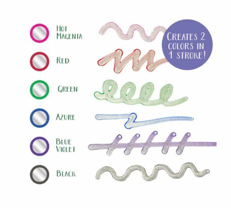 6 Pack Metallic Outline Markers Colors - Hot Magenta, Red, Green, Azure, Blue Violet, and Black