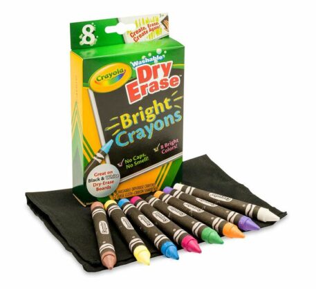 8 Pack Dry-Erase Crayons - Brights Colors - Brown, Yellow, Blue, Hot Pink, Green, Orange, Purple, and White