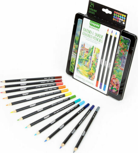24 Pack Blend & Shade Colored Pencils with Tin Showing Pencils
